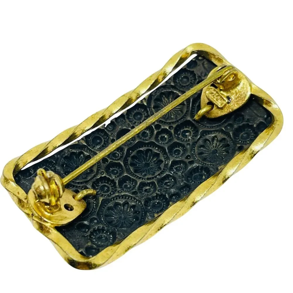 Vintage CZECHO signed gold plated emerald rhinestones brooch